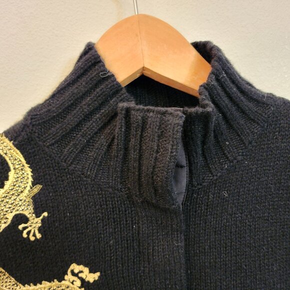 Vintage Lauren Ralph Lauren Gold Dragon Embroidery Sweater LambsWool Women PM - Picture 5 of 14